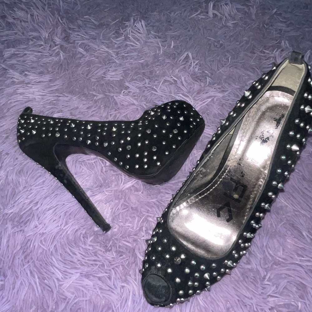 Black Traffic studded platform heels